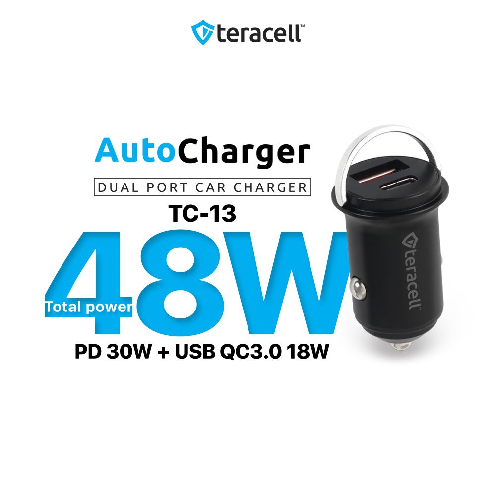 05d36a10-a97e-4de0-a4ee-aeb565c0046d-auto-punjac-teracell-evolution-tc-13-pd-30w-usb-qc30-18w-48w-total-sa-type-c-kablom-crni-195560-304248_w1000 Auto punjac Teracell Evolution TC-13 PD 30W + USB QC3.0 18W, 48W (total) sa Type C kablom crni - Slika 1