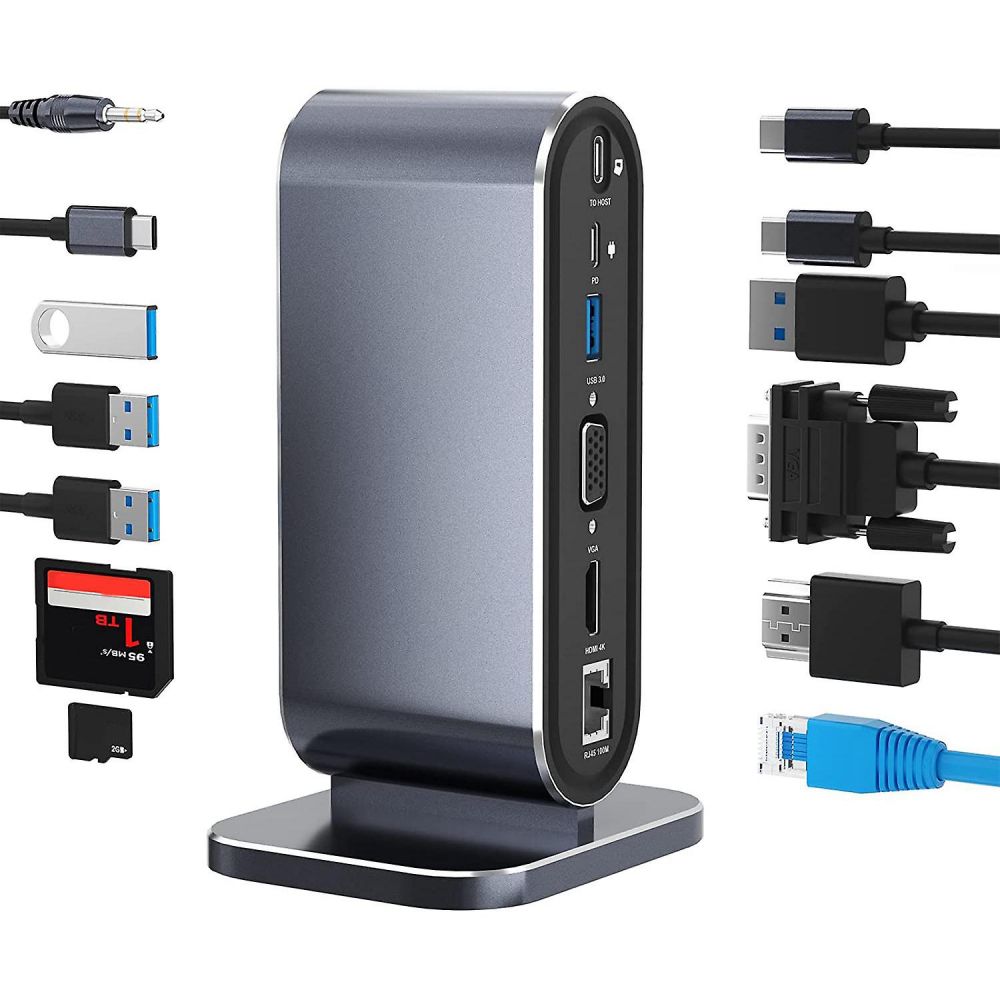 07131315-c637-4ca6-9b49-630941af5f1b-adapter-type-c-na-lan-gb-sd-card-tf-pd-type-c-4xusb-30-audio-hdmi-i-vga-12-u-1-sa-postoljem-194189-299492_w1000 Adapter Type C na LAN Gb, SD card, TF, PD, Type C, 4xUSB 3.0, Audio, HDMI i VGA 12 u 1 sa postoljem - Slika 1