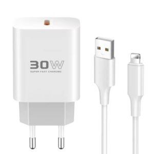 Kucni punjac KONFULON C87c + DL50, 30W, sa PD kablom Type C na iPhone lightning beli