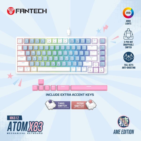 Tastatura Mehanicka Gaming Fantech MK612 Atom x83 AME plava (rosie switch)