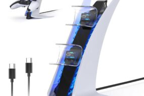 Dobe TP5-0557 stalak-punjac za dva gamepada sa osvetljenjem PS5 beli