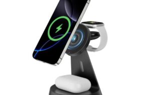 Desktop drzac za mobilni telefon magnetic ZJ02 3u1 (wireless punjac za mobilni telefon, slusalice i Apple smart watch)