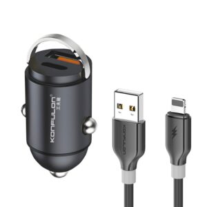 Auto punjac KONFULON C95Q + DC85 QC3.0 20W, PD 20W sa iPhone lightning kablom crni 1m