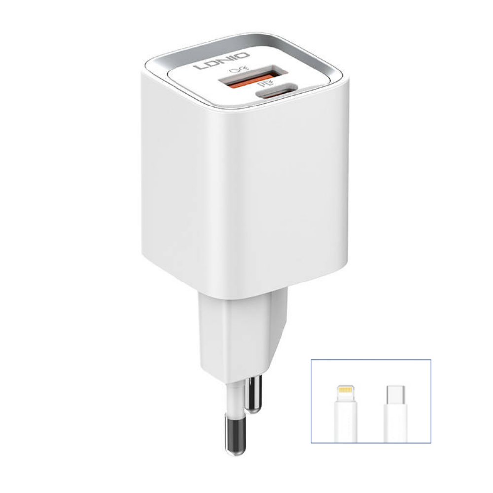 ca959427-278c-469d-b1f6-a2cdc315caa5-kucni-punjac-ldnio-a2318c-20w-pd-quick-charge-30-sa-type-c-na-iphone-lightning-kablom-beli-187355-282810_w1000 Kucni punjac LDNIO A2318C 20W PD Quick Charge 3.0 sa Type C na iPhone lightning kablom beli - Slika 1