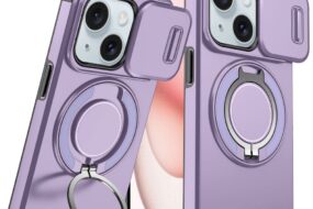 Torbica CamShield Ring stand za iPhone 15 6.1 ljubicasta